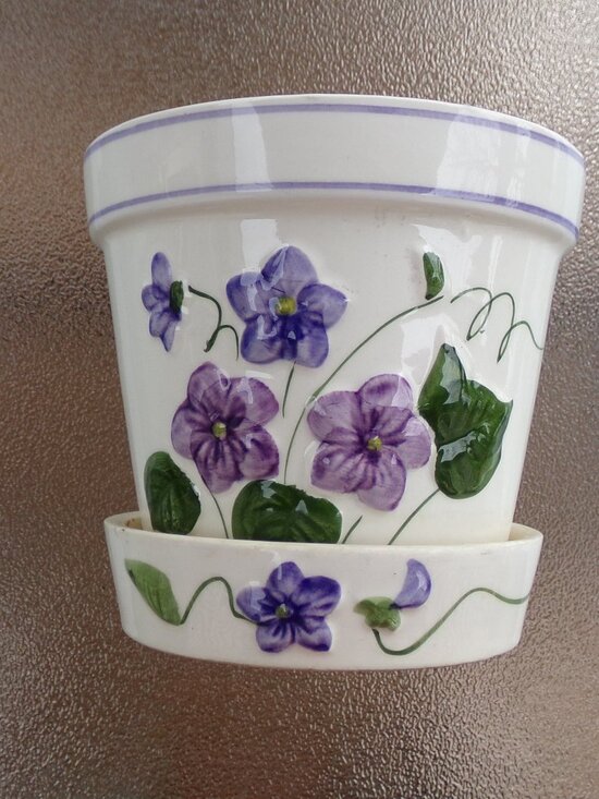 Enesco Other - Vintage Rare Flower Plant Pot Ivory Enesco Imports Japan Violet Vine Shiny